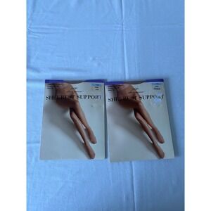 2 Sheerest Support Control Top Pantyhose Sand Long Durable Silky Leg Sheer Toe